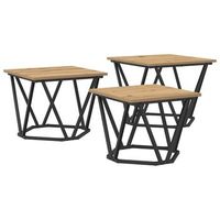 3 pzs mesas de cafe - mesas de centro roble artesanal madera ingenierizada y acero