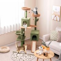 arbol de cactus para gatos 160 cm con varios niveles tablero y postes rascadores condominio verde y marron