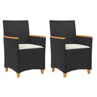 pack 2 uds sillas de jardin  silla de exterior  sillon con cojin ratan pe negro y madera acacia