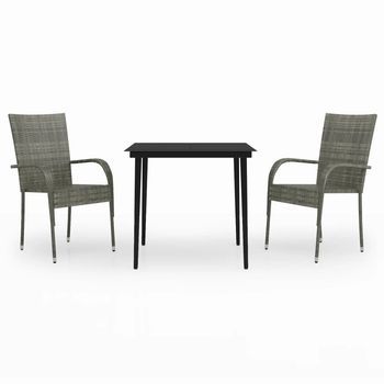 Juego De Comedor De Jardín 3 Uds | Conjunto Mueble Jardin Mesa Y Sillas Gris Y Negro