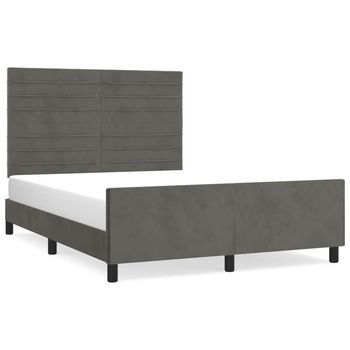 Cama Doble | Cama Para Adultos | Estructura Cama Con Cabecero Terciopelo Gris Oscuro 140x200 Cm