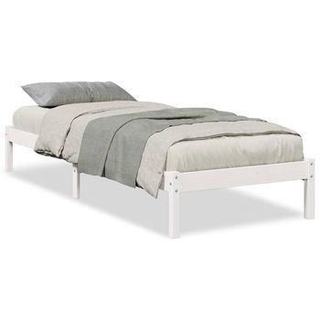 Cama Individual | Cama De Adulto | Cama Extralarga Sin Colchón Madera Maciza Pino Blanca 90x220 Cm