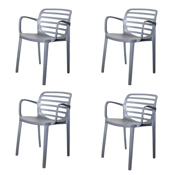 Pack 4 Sillas Jardín Siena Color Antracita Fabricadas 100% En Polipropileno Modelo Apilable Eme Mobiliario