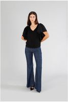 camiseta bimateria con volantes en los hombros black