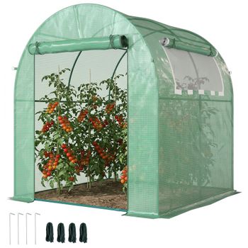 Outsunny Invernadero de Jardín 180x180x200 cm Invernadero de Túnel Pequeño con Puerta Enrollable y Ventana de Malla Verde   Aosom España