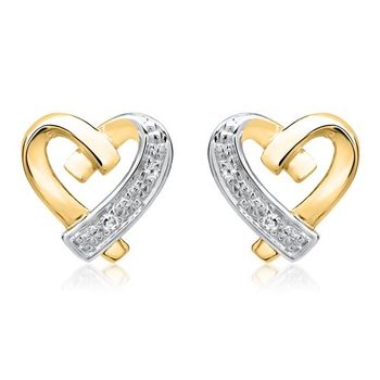 14 quilates pendientes corazón oro amarillo 4 diamantes