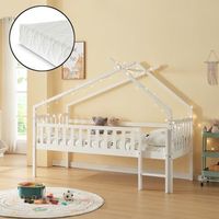 cama alta cabana para ninos sotkamo pino colchon 90x200 - blanco encasa
