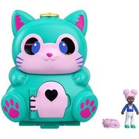 polly pocket - caja transformable de gato con muneca y figura de gato