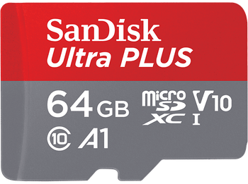 Tarjeta Micro SDXC - SanDisk Ultra PLUS, 64 GB, 150 MB/s, UHS-I, V10, A1, C10, Adaptador SD, Multicolor