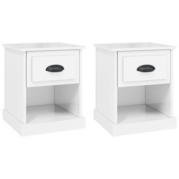 Pack 2 Uds Mesitas De Noche | Mesa Auxiliar | Mesilla Madera Blanco Brillante 39x39x47,5 Cm