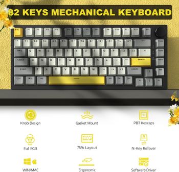 Teclado Mecánico para Juegos AJAZZ AK820 75% con Perilla de Volumen, Estructura de Montaje Gasket y Diseño Intercambiable en Caliente Adecuado para oficina y juegos, compatible con PC, sistemas