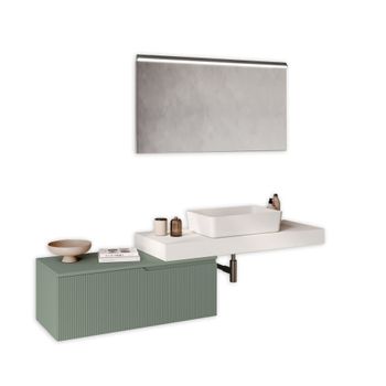 Mueble de baño 4 piezas en mdf blanco / verde salvia