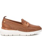 de carmela mocasin de mujer en piel con diseno en picados con plantill camel