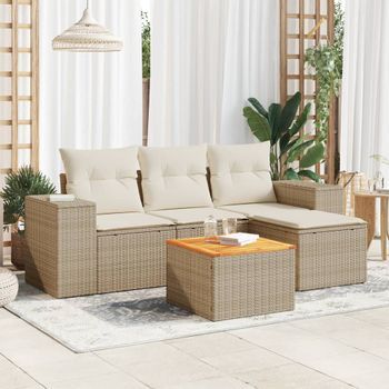 Conjunto De Sofás Jardín Con Cojines 5 Uds | Mueble Jardin Mesa Y Sillas Ratán Sintético Beige Cfw519934