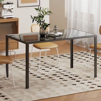 Mesa De Comedor De Vidrio Y Metal Homcom 140x80x75 Cm - Negro