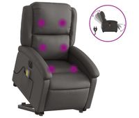 vidaxl sillon reclinable masaje electrico de pie cuero autentico gris