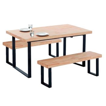 Conjunto De Mesa Y 2 Bancos Estilo Industrial En Color Roble Nordish Y Negro
