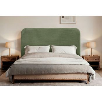 Dhome Cabecero Verde Selva Curvo Tapizado En Pana 90cm Con Altura 70cm Para Pared Acústico Absorbente Cabezal Cama Dormitorio (verde Selva, 90cm)
