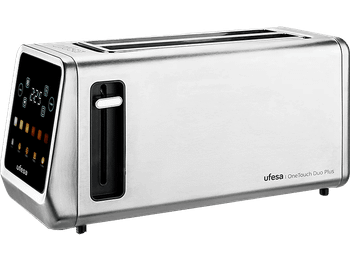 Tostadora - Ufesa OneTouch Duo Plus, 1450 W, 2 Ranuras Largas Extra Anchas XL, 6 Niveles de tostado, Descongelar, Inox