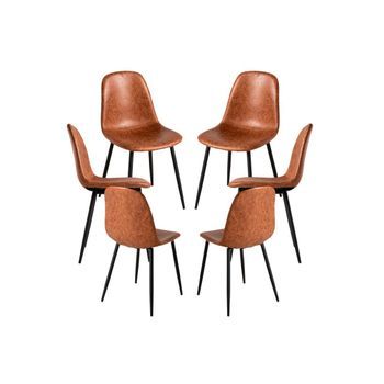 Pack 6 Sillas Black Teok Polipiel De Polipiel 84*39*42 Cm - Camel Vintage