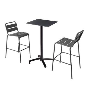 Mesa Alta Inclinable De Conjunto En Negro Y 2 Sillas Altas En Gris, Opéra - Oviala