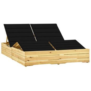 Tumbona De Jardín | Silla | Sillón Exterior Doble Y Cojines Negros Madera Pino Impregnada Cfw551800