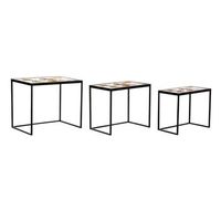 mesita auxiliar set 3 metal cristal 60x40x50 hojas