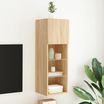 Mueble Tv | Mueble De Salón | Armario Tv Con Luces Led Roble Sonoma 30,5x30x90 Cm Cfw778508