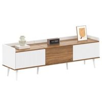 mueble de tv 160 cm mueble bajo de 3 puertas con bordes anticaida mdf y madera blanco y madera natural