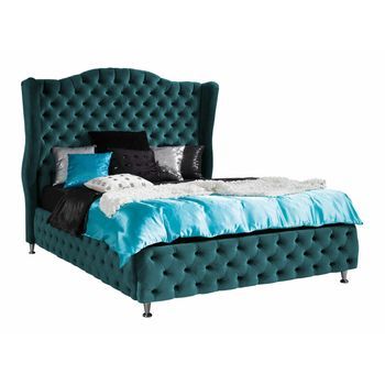 Cama Florence 102, Doble, Turquesa, Tapiz, 187x222x162cm