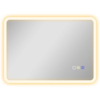 HOMCOM Espejo de baño LED Bluetooth 50x70 cm interruptor táctil luz ajustable 3 colores anti-niebla memoria plateado