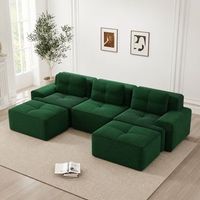 sofa modular verde de pana 3 plazas con asiento profundo 74cm