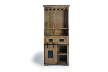 Botellero estilo industrial en madera de mango y metal