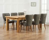 normandy 220cm solid oak extending dining table with knightsbridge fabric chairs
