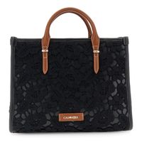 bolso shopping pequeno de macrame con asas efecto piel black