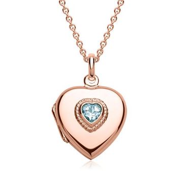 Cadena con medallón corazón con piedra azul rosa