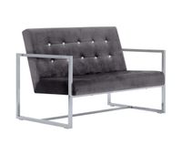sofa 2 plazas moderno - sofa de salon con reposabrazos cromado y terciopelo gris oscuro