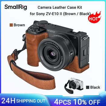 Kit de funda de cuero para cámara SmallRig ZV-E10 II para Sony ZV-E10 II (marrón/negro) con correa para la muñeca, con orificio roscado de 1/4