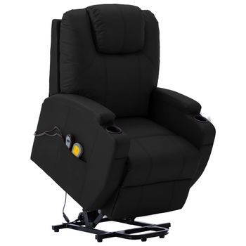Sillón De Masaje Elevable Cuero Sintético Negro Vidaxl