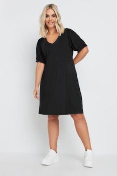 Yours Vestido Mini Negro Con Mangas Abullonadas, Mujer Curvy Y Tallas Grandes, Yours