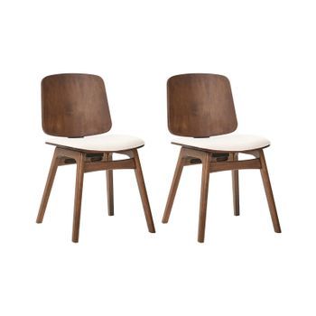 Conjunto De 2 Sillas De Comedor Estructura De Madera Asiento De Tela Sin Reposabrazos Marrón Y Beige Claro Charleston