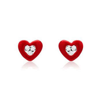 Pendientes corazones rojos de plata 925 con circonita