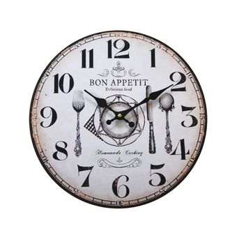 Reloj de cocina de madera blanco y marrón d. 33,8 cm