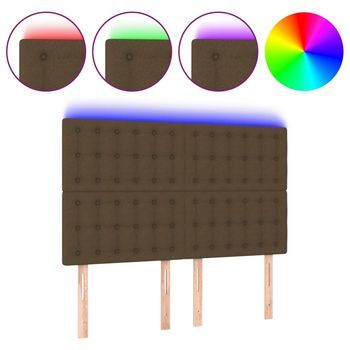Cabecero Cama Con Luces Led | Panel De Cabecera Tela Marrón Oscuro 144x5x118/128 Cm
