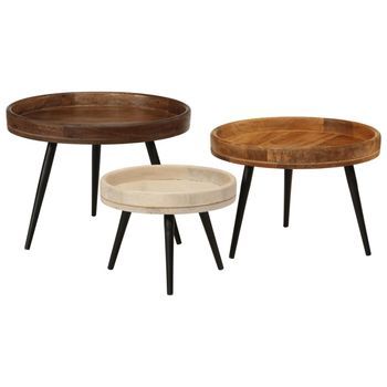 Mesas De Centro Redondas 3 Uds Madera Maciza Mango Vidaxl