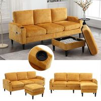 sofa de 4 plazas welltin con puf de almacenaje sofa de chenilla con portavasos y bolsillos laterales 1965cm gris