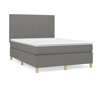 Cama box spring con colchón tela gris oscuro 140x200 cm diseño plano