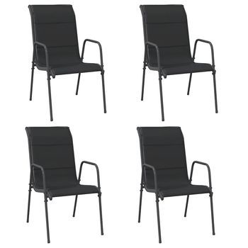 Pack 4 Uds Sillas De Jardín | Silla De Exterior | Sillón Acero Y Textilene Negro