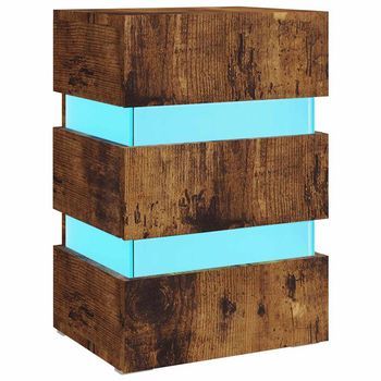 Mesita De Noche Led Madera Ingeniería Roble Ahumado 45x35x67 Cm Vidaxl