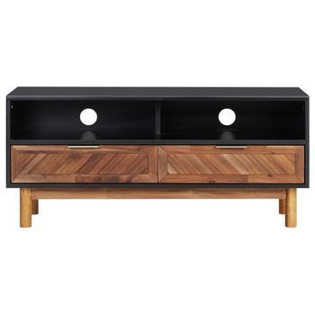 Mueble Para Tv | Mueble De Salón | Gabinete De Tv De Madera Maciza De Acacia Y Mdf 100x35x45 Cm